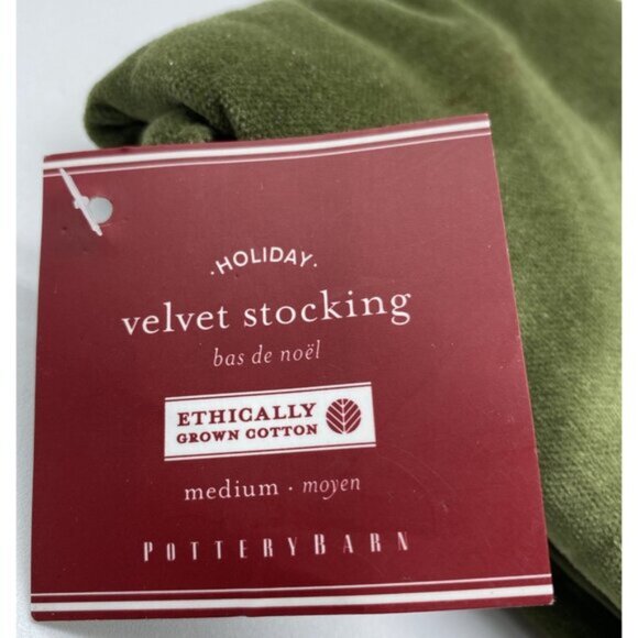 Pottery Barn Georgia Velvet Stocking Christmas Holiday Xmas Monogram Cream Green - Picture 4 of 9